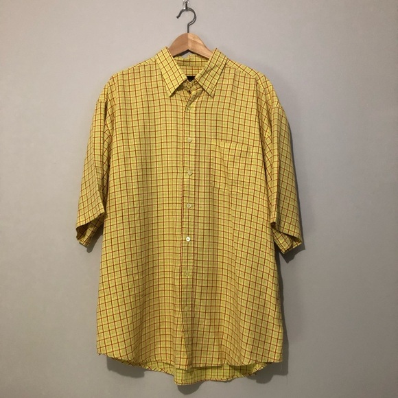 Vintage Bugatchi Men’s XXL Retro Yellow Checkered Shirt - Picture 1 of 10